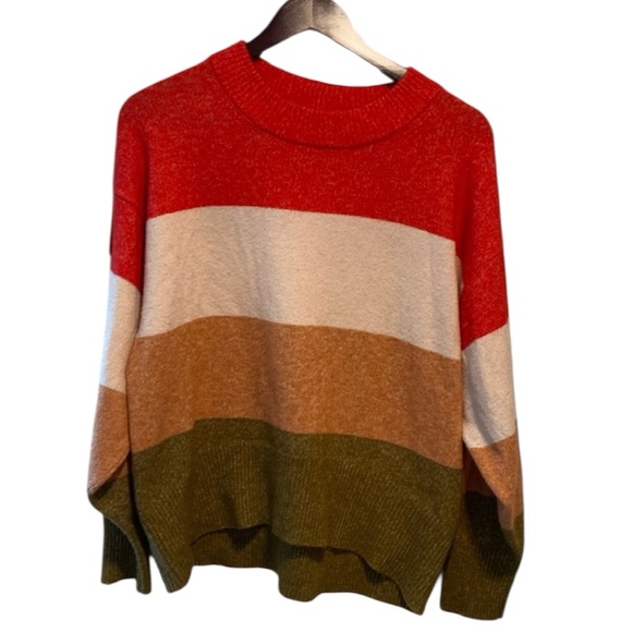 A New Day Red/Tan Oversized Colorblock Sweater, Size Medium - Picture 1 of 4